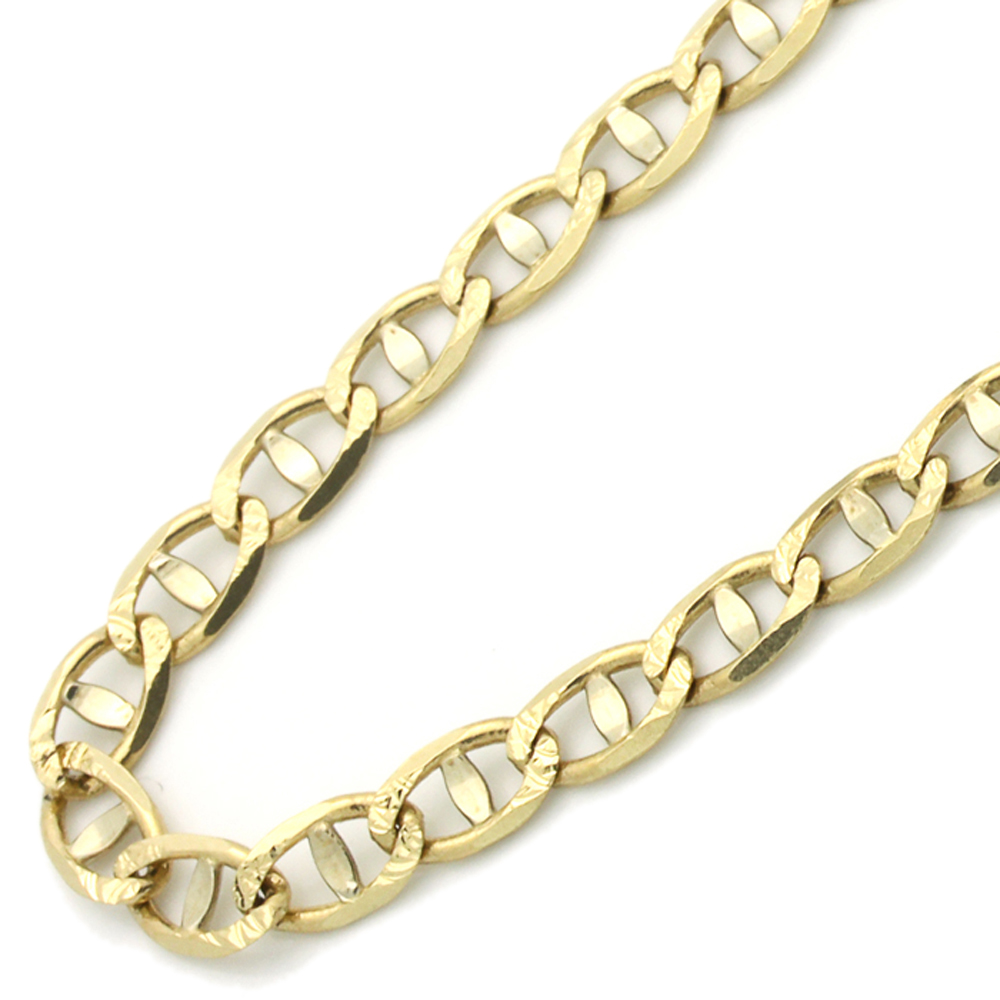 Men's 4mm 14K Two Tone Gold Chain Flat Mariner Link Chain Necklace