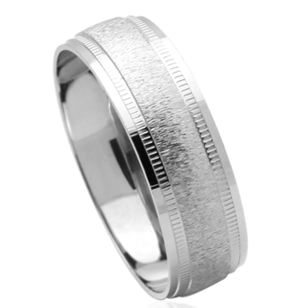 Men's 14K White Gold 6mm Satin Light Wedding Band Right Hand Ring