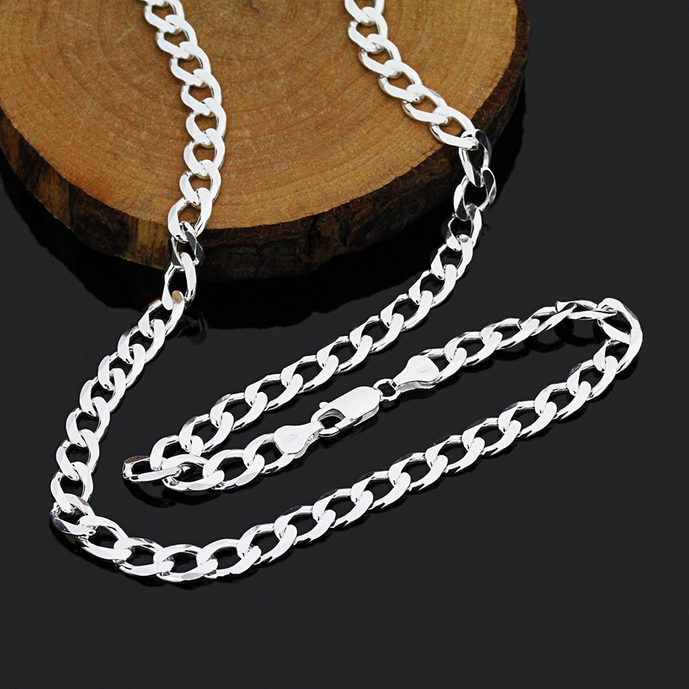 Men S 7mm 925 Sterling Silver Necklaces Italian Solid Curb Chain Made In Italy Ebay