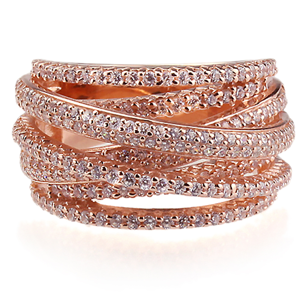 13.5mm 14K Rose Gold Plated Sterling Silver Intertwined Design CZ Ring