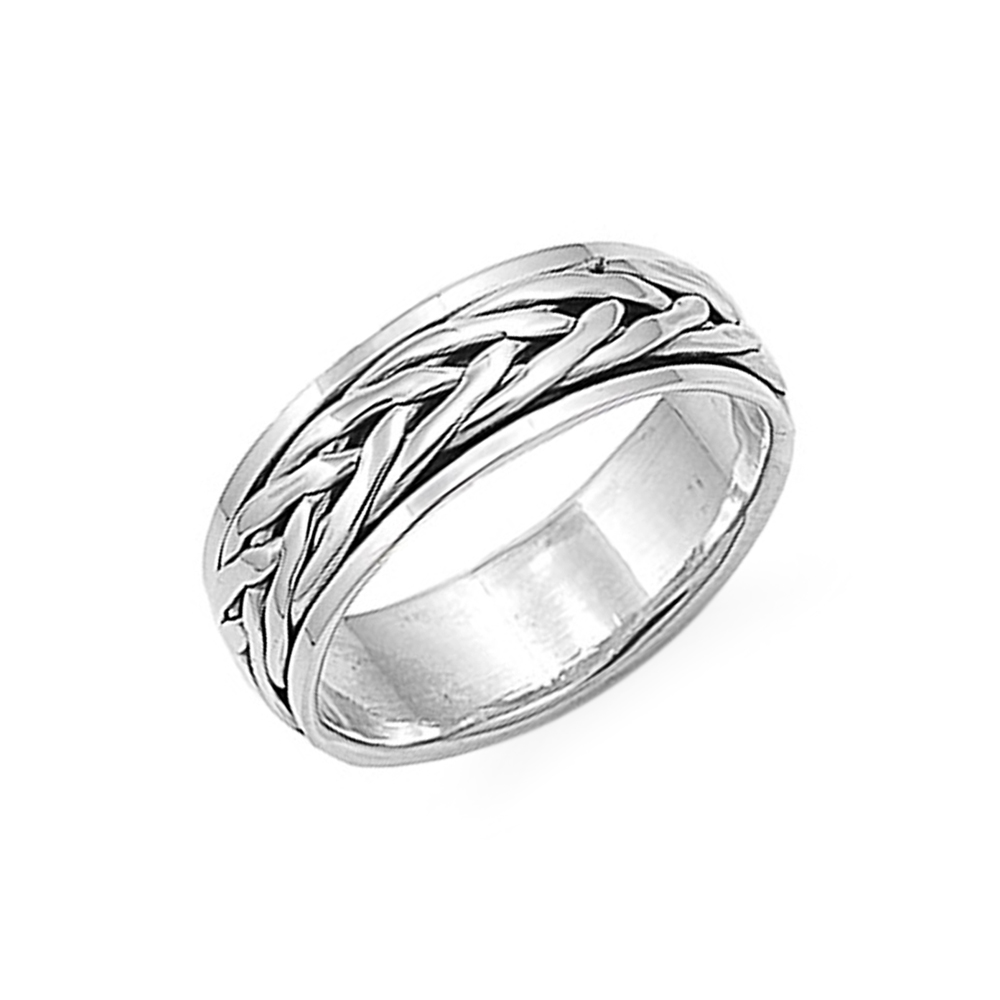 Men 7mm 925 Sterling Silver Band Oxidize Finish Braided Rope Spinner Ring Ebay 9546