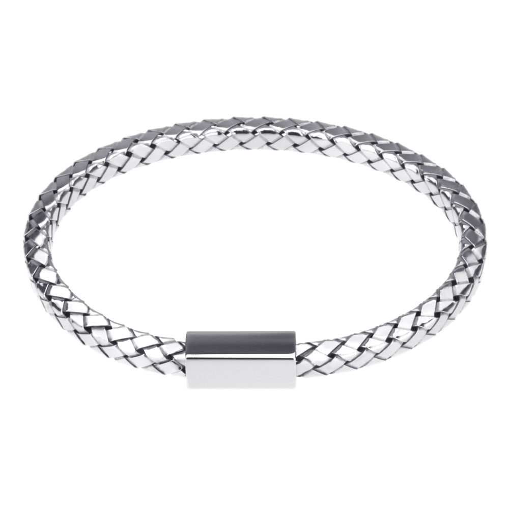 Fine 4mm White Rhodium Plated Silver Mesh Magnet Bangle Bracelet made in italy