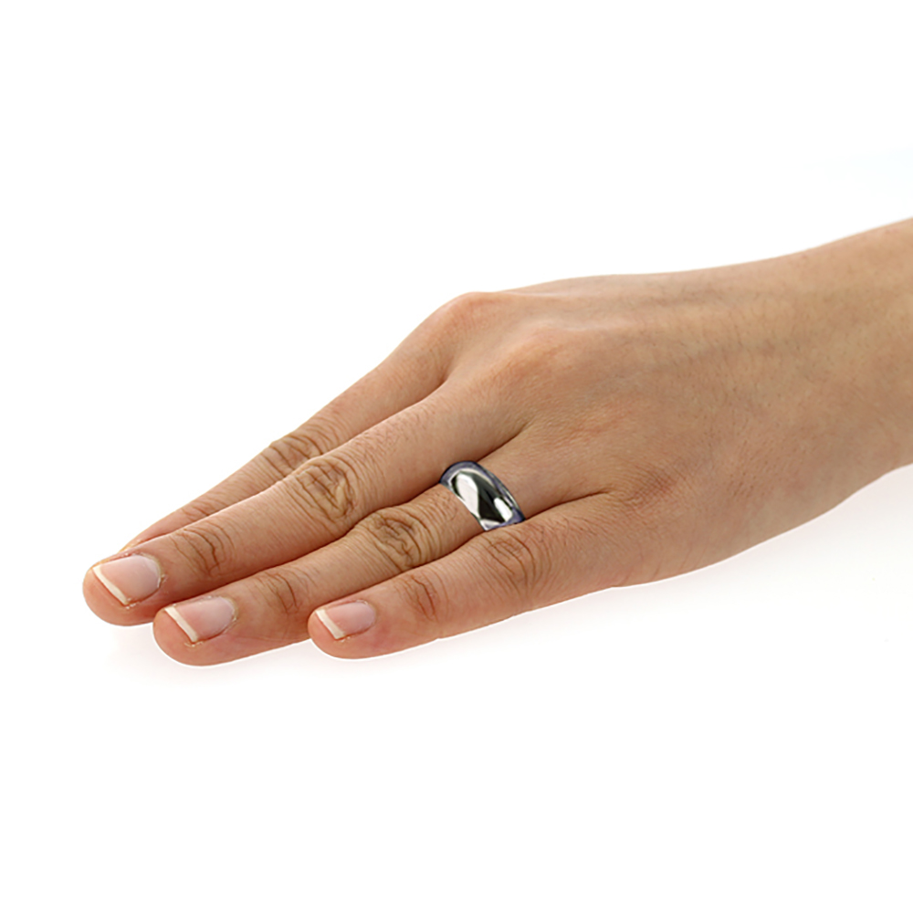 Men 925 Sterling Silver Plain 8 mm Classic Domed Wedding Band Thumb