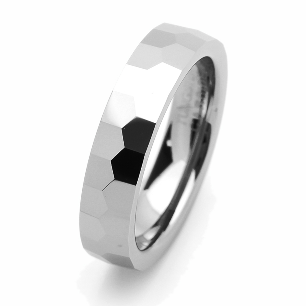 Men 5MM Comfort Fit Tungsten Carbide Wedding Band Faceted Domed Ring