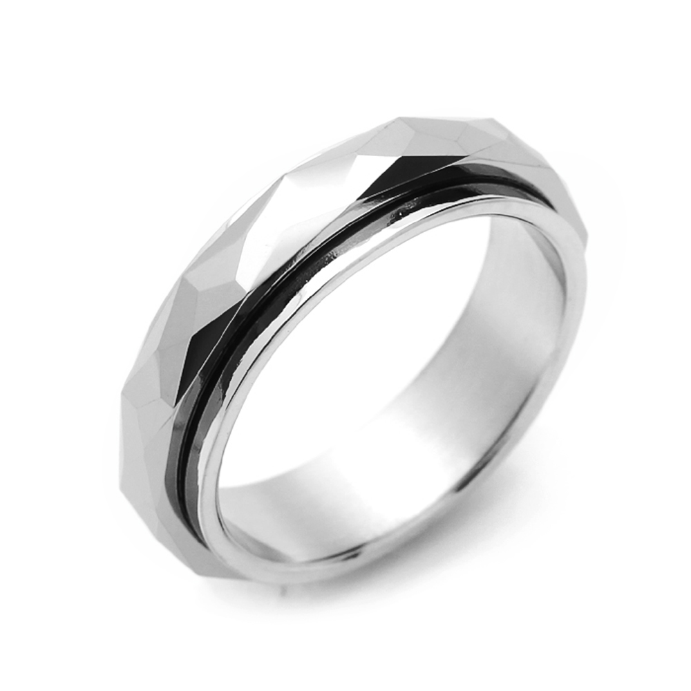 Men 5MM Comfort Fit Tungsten Carbide Wedding Band Faceted Spinner Ring