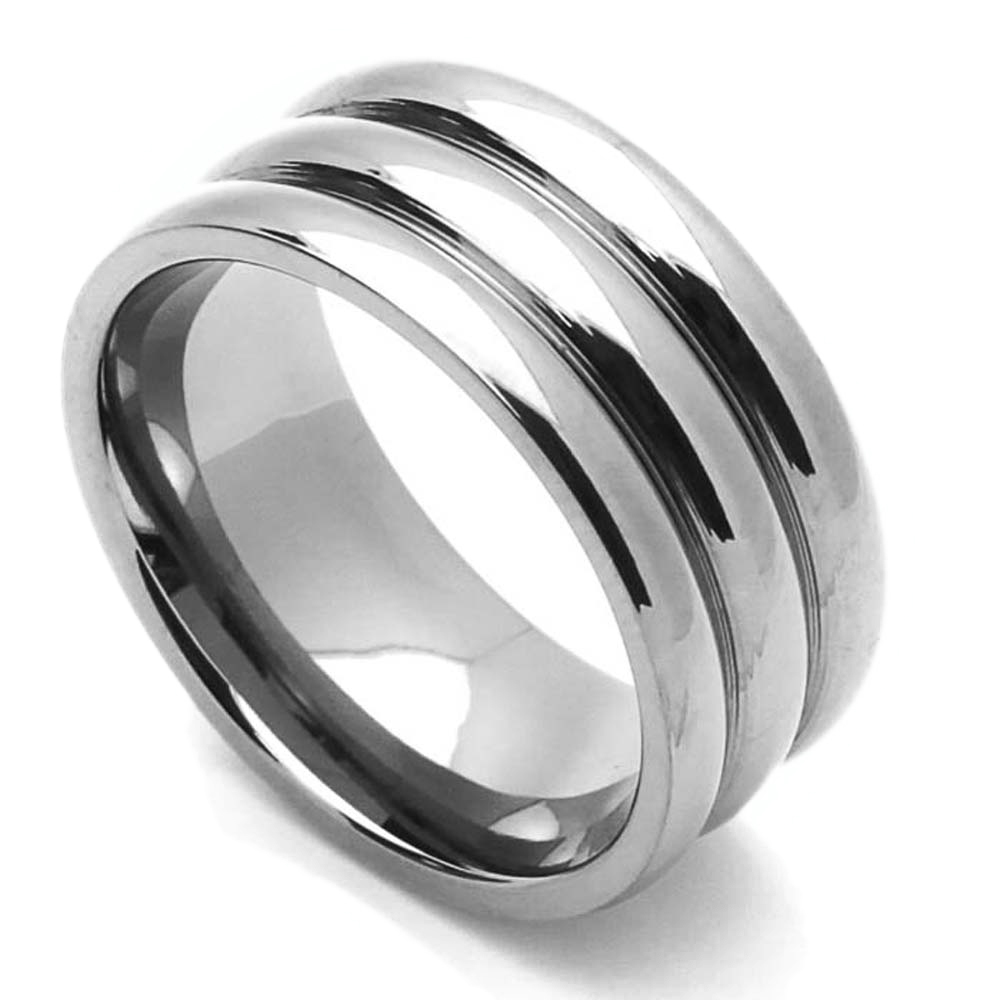Men Women 9MM Comfort Fit Titanium Wedding Band Grooved Dome Ring