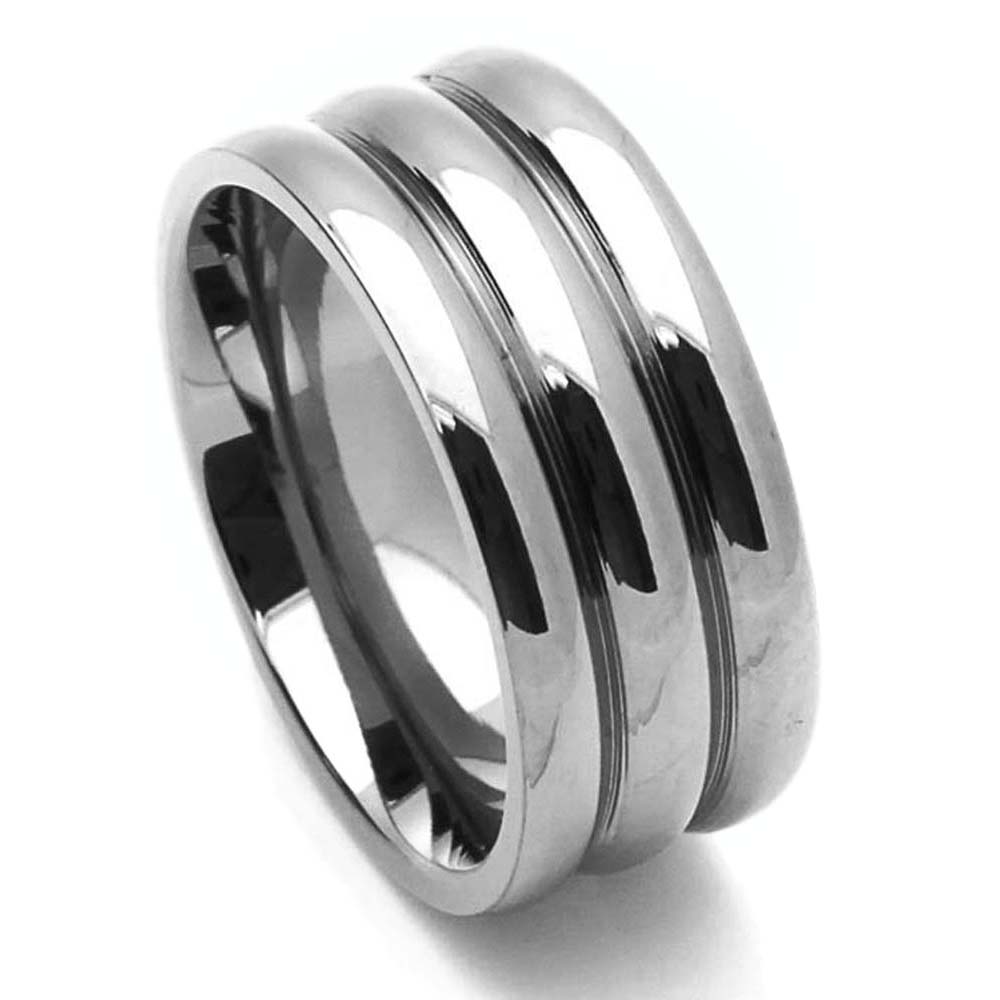 Men Women 9MM Comfort Fit Titanium Wedding Band Grooved Dome Ring