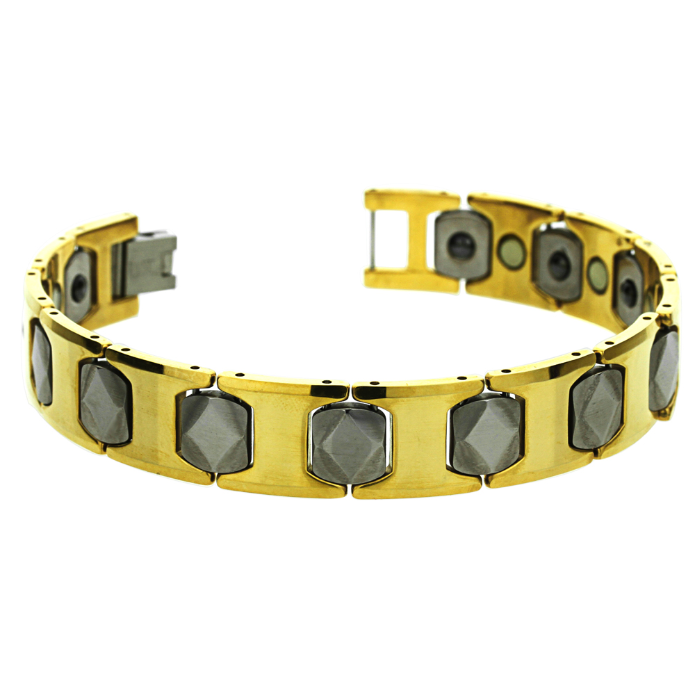 Men Women 11MM Tungsten CarbideTwo Tone Hexagon Link Magnetic Bracelet