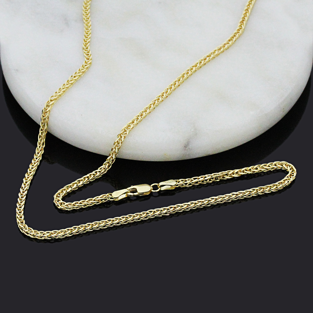 14K Yellow Gold Chain 2.2mm Hollow Square Wheat Chain Necklace