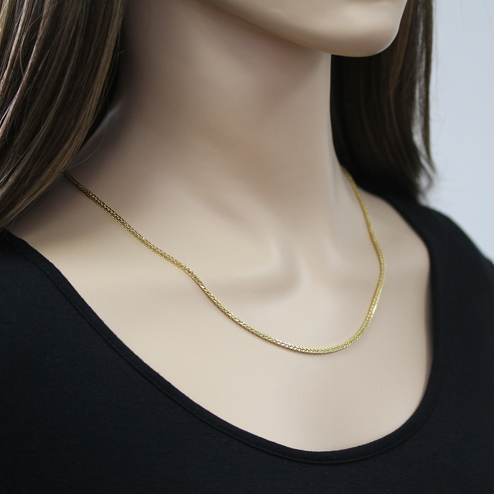 14K Yellow Gold Chain 2.2mm Hollow Square Wheat Chain Necklace
