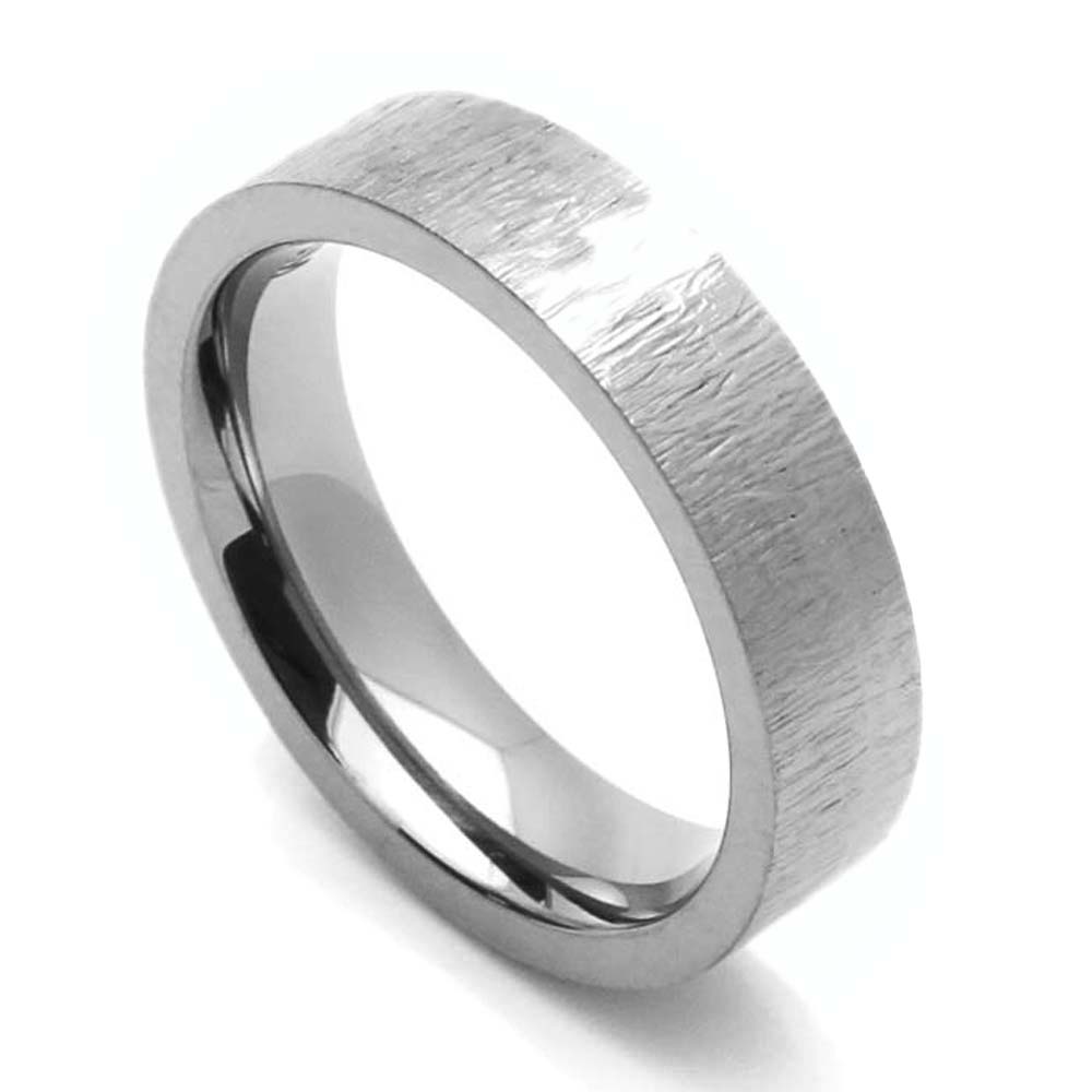 Men 5MM Comfort Fit Titanium Wedding Band Patterned Flat Ring