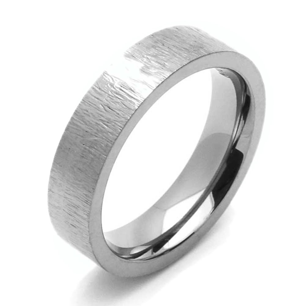 Men 5MM Comfort Fit Titanium Wedding Band Patterned Flat Ring