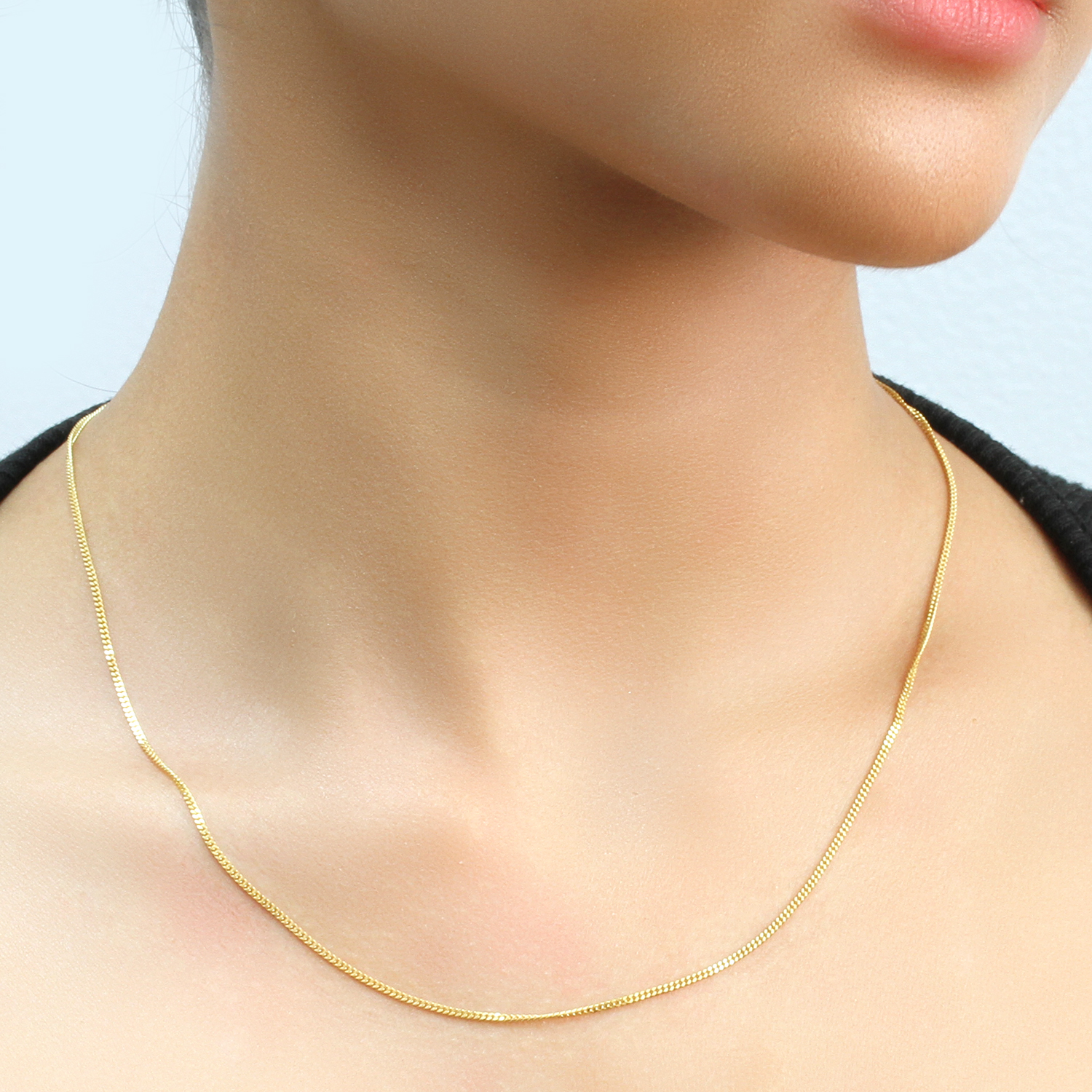 1.5mm 14K Yellow Gold Chain Light curb Chain Necklace / Gift box Ship