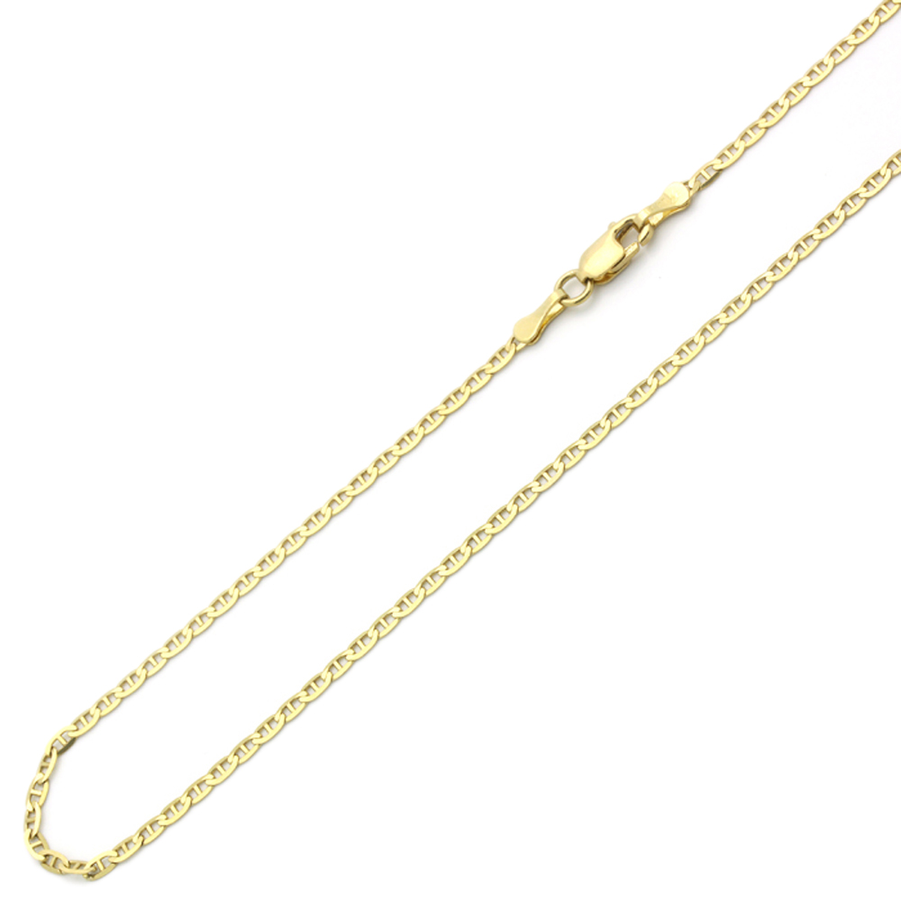 2mm 14K Yellow Gold Chain Flat Mariner Link Chain Necklace / Gift box