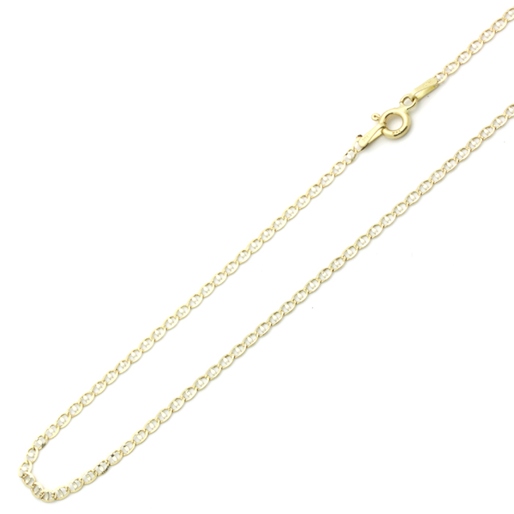 2.5mm 14K Two Tone Gold Chain Flat Mariner Link Chain Necklace / Gift ...