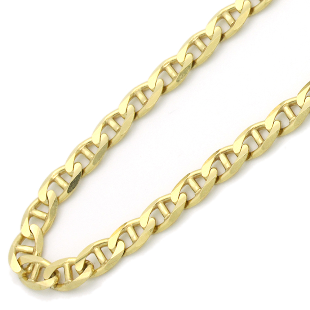 Men's 3mm 14K Yellow Gold Chain Flat Mariner Link Chain Necklace / Gift ...