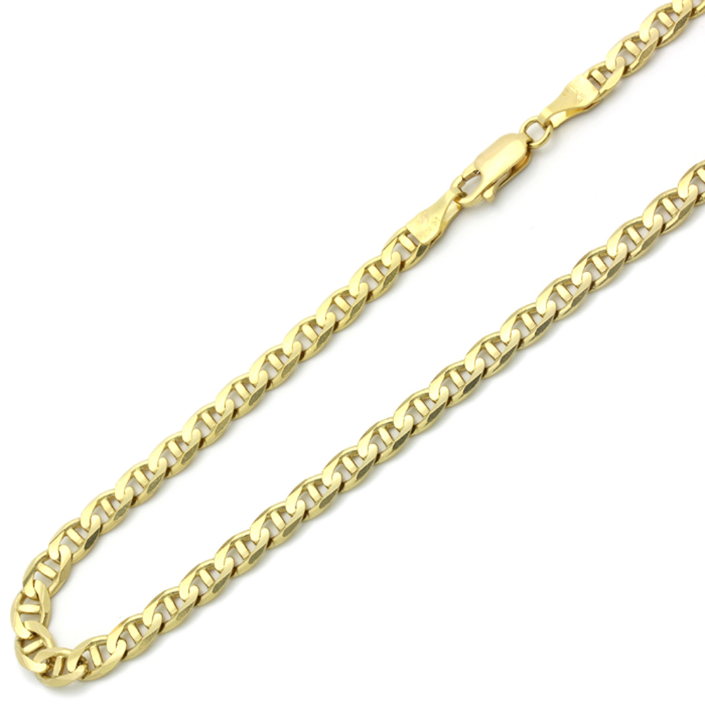 5mm 14K Yellow Gold Chain Flat Mariner Link Chain Necklace / Gift box ...