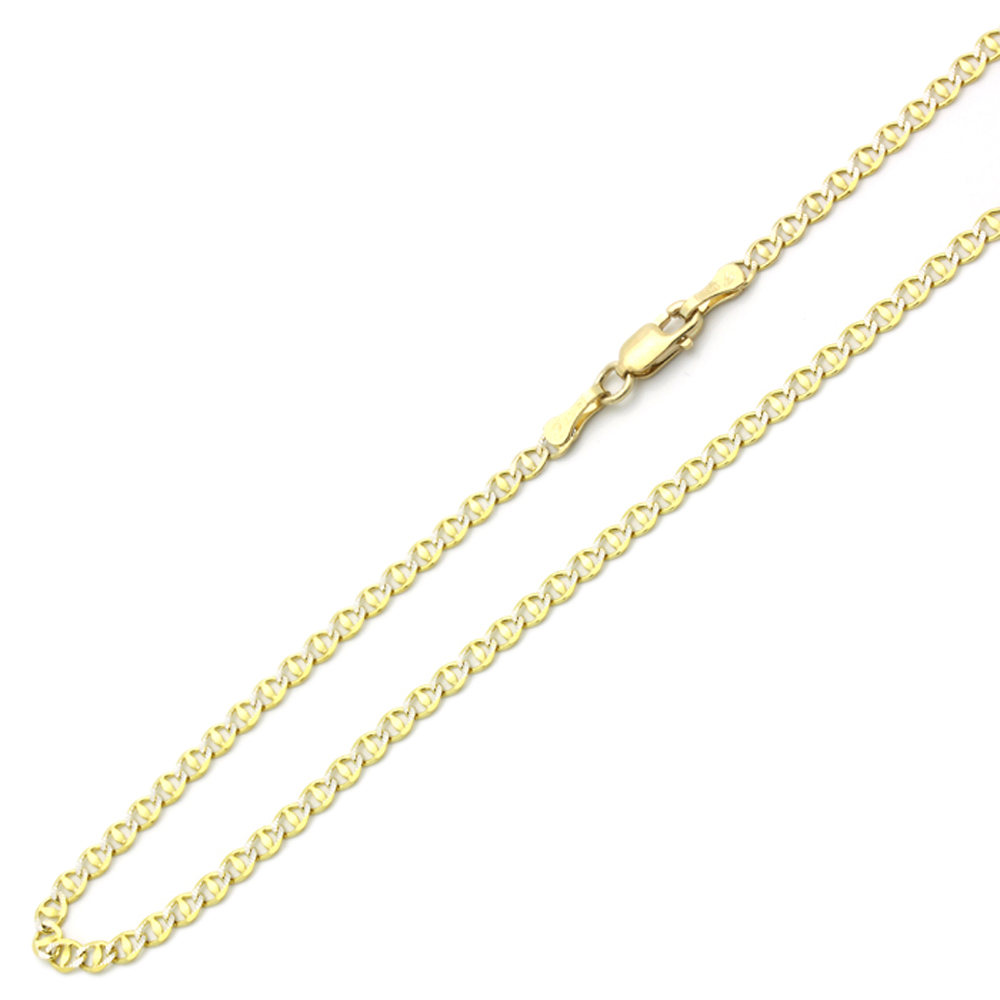 Mens 3mm 14K Two Tone Gold Chain Mariner Link Chain Necklace / Gift box