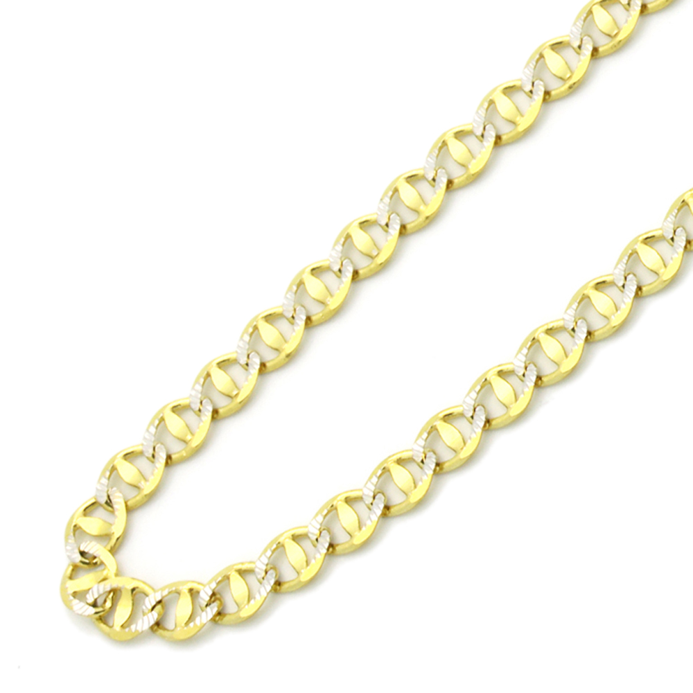 Mens 3mm 14K Two Tone Gold Chain Mariner Link Chain Necklace / Gift box