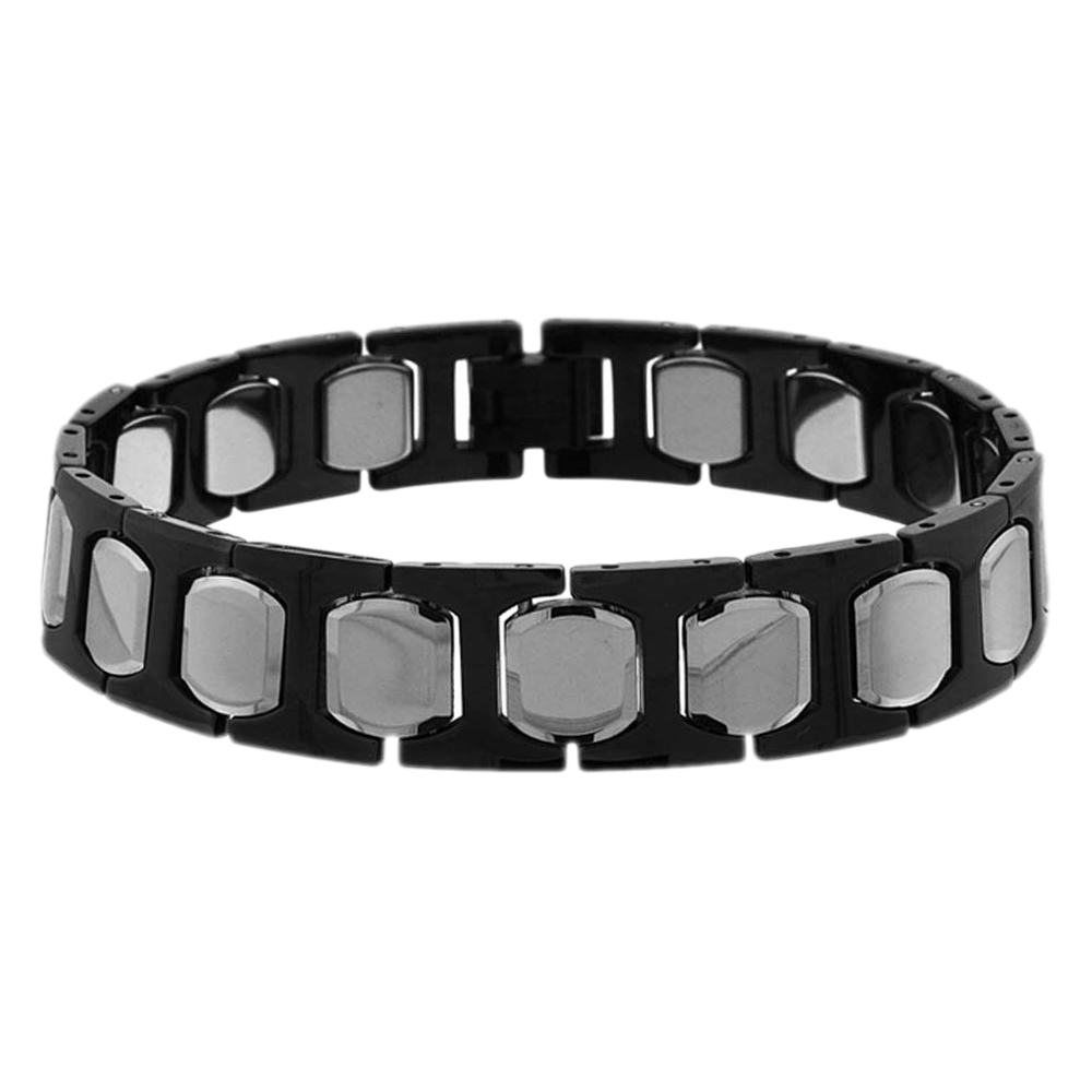 Men Women 13MM Tungsten CarbideTwo Tone H & Cushion Link Magnetic Bracelet
