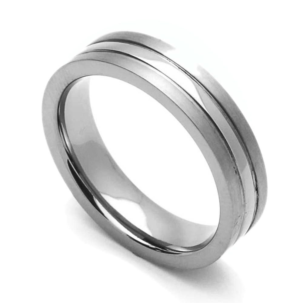 Men 5MM Comfort Fit Titanium Wedding Band High Polish Center Grooved Ring