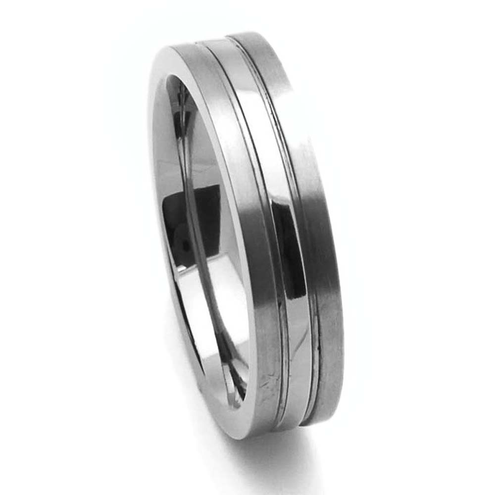 Men 5MM Comfort Fit Titanium Wedding Band High Polish Center Grooved Ring