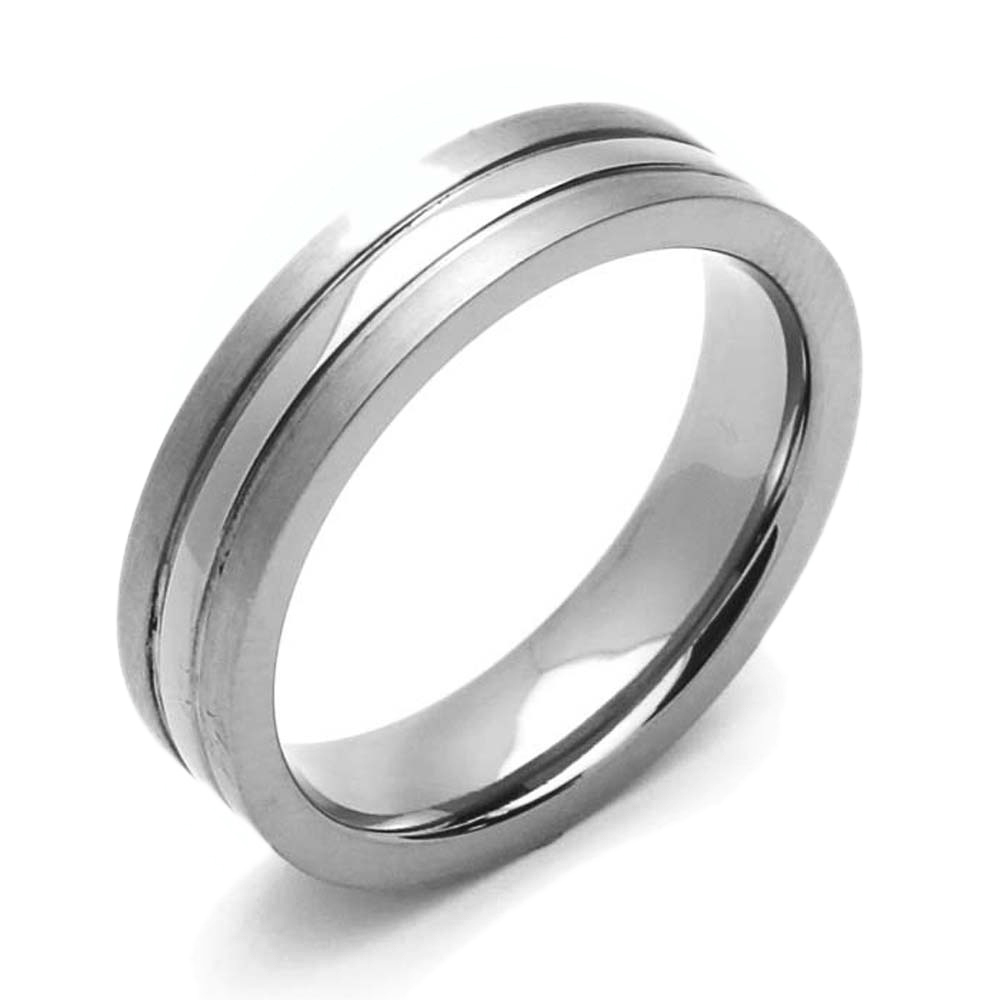 Men 5MM Comfort Fit Titanium Wedding Band High Polish Center Grooved Ring