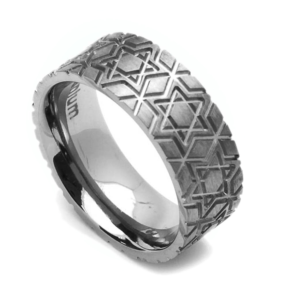 Men 8MM Comfort Fit Titanium Wedding Band Star Of David Flat Ring