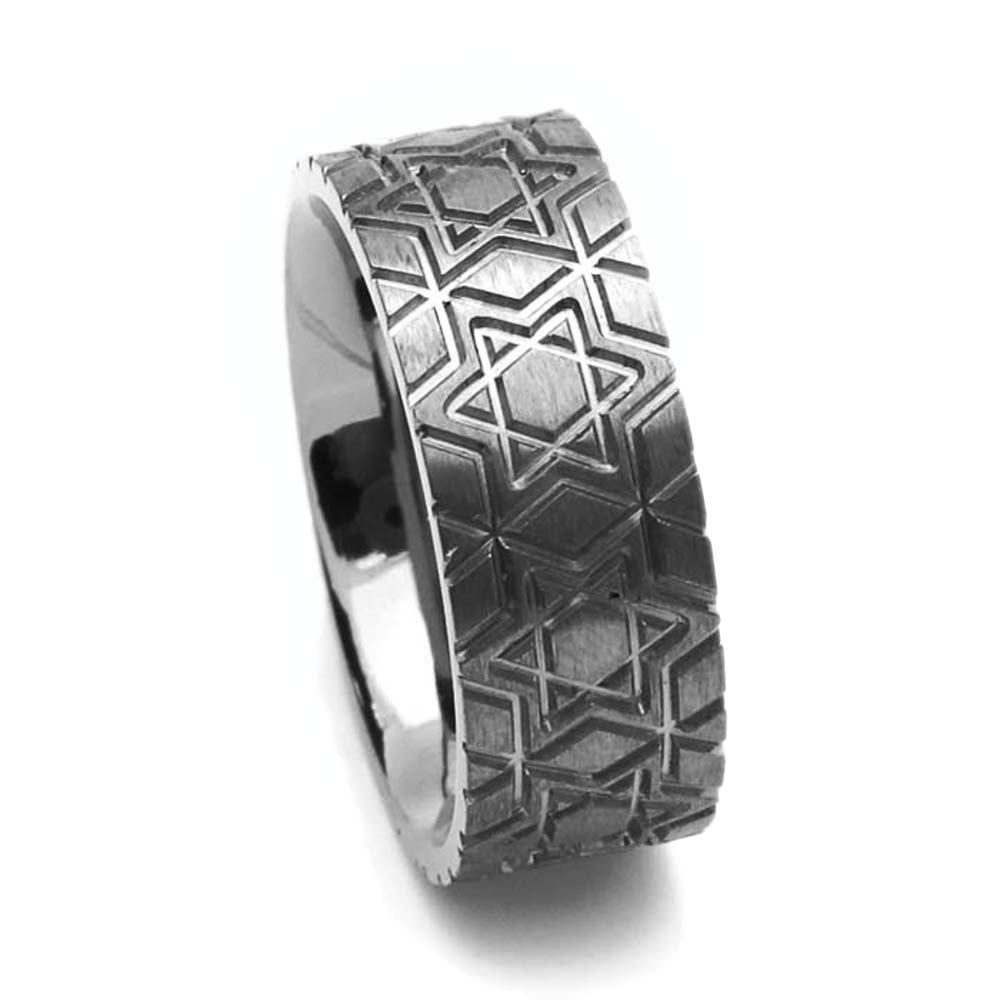 Men 8MM Comfort Fit Titanium Wedding Band Star Of David Flat Ring