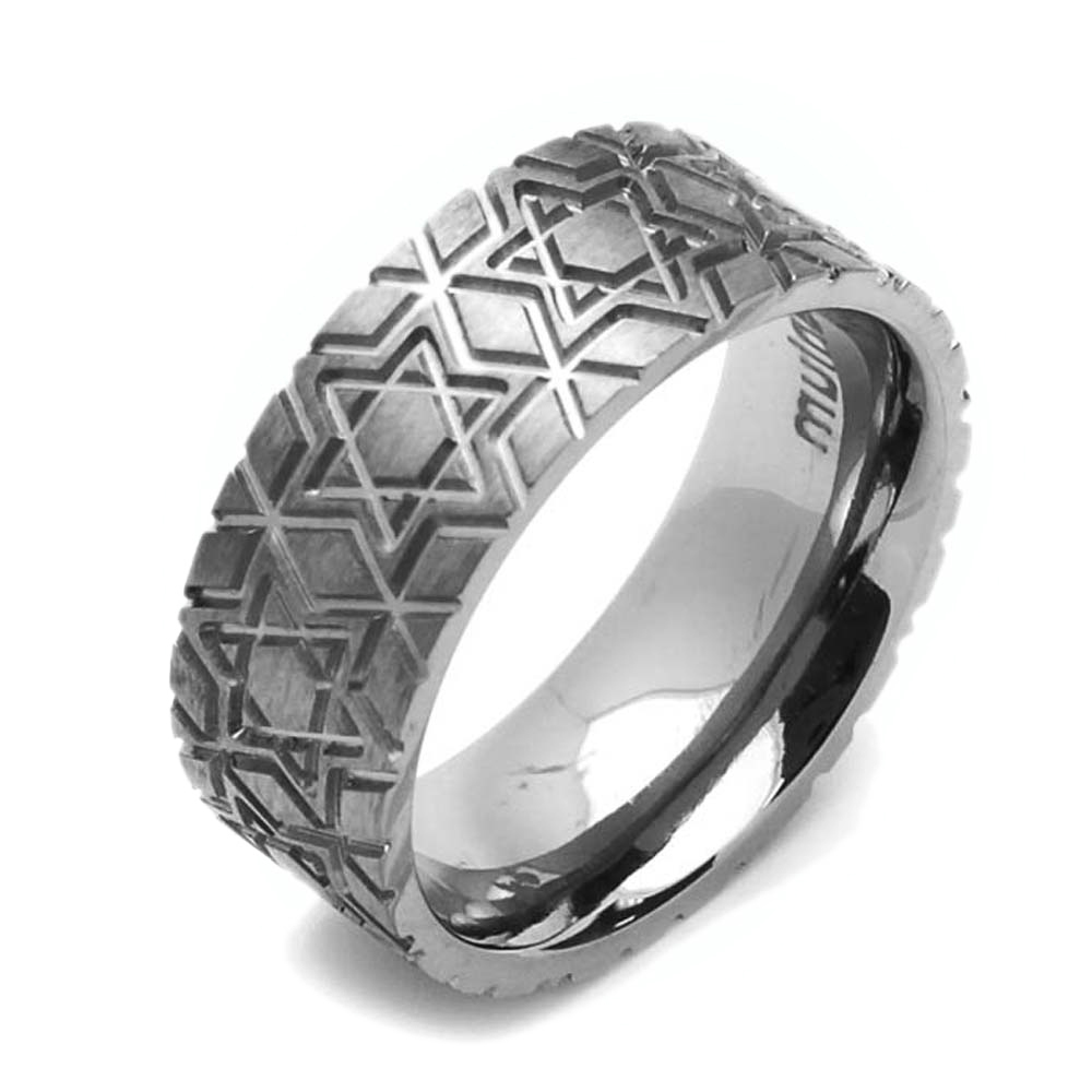 Men 8MM Comfort Fit Titanium Wedding Band Star Of David Flat Ring