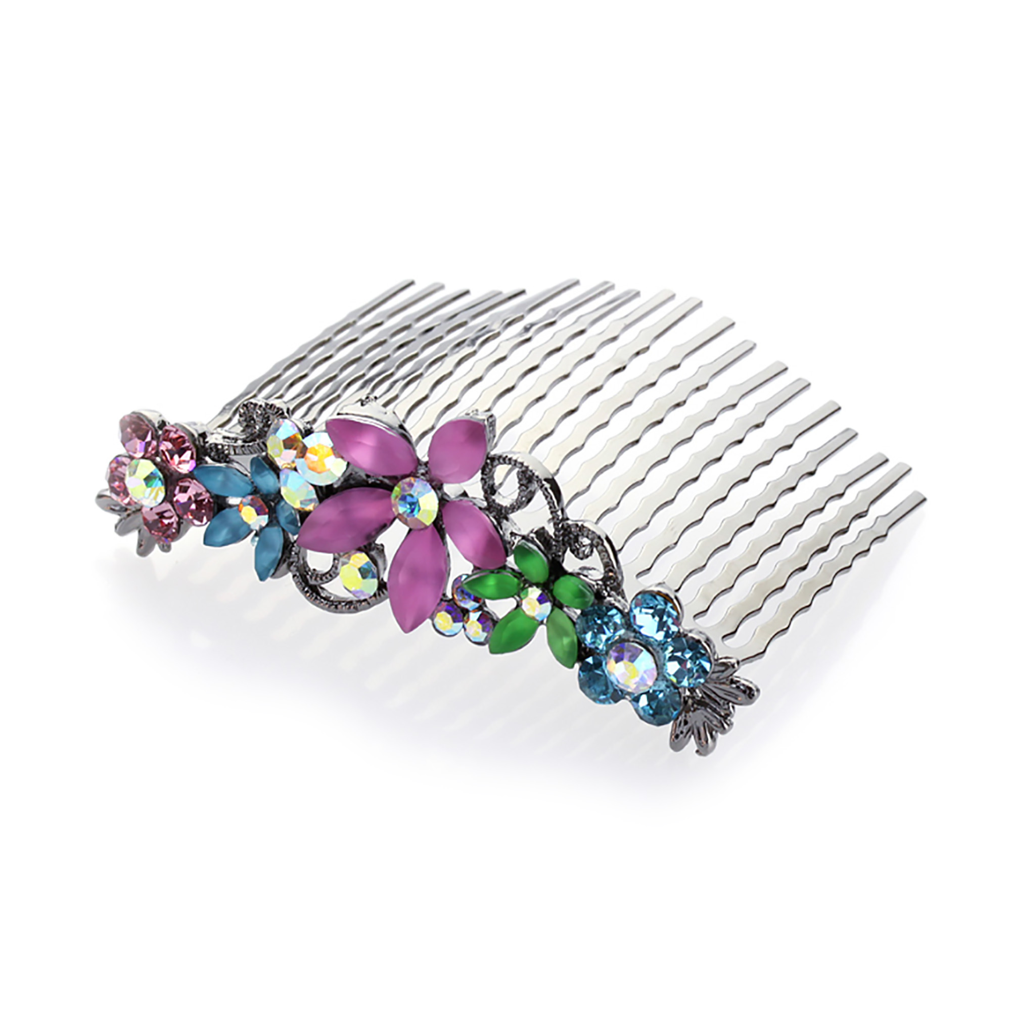 Hand Made Hair Jewelry swarovski crystal Hair Comb with Frosted Flowers, Rainbow