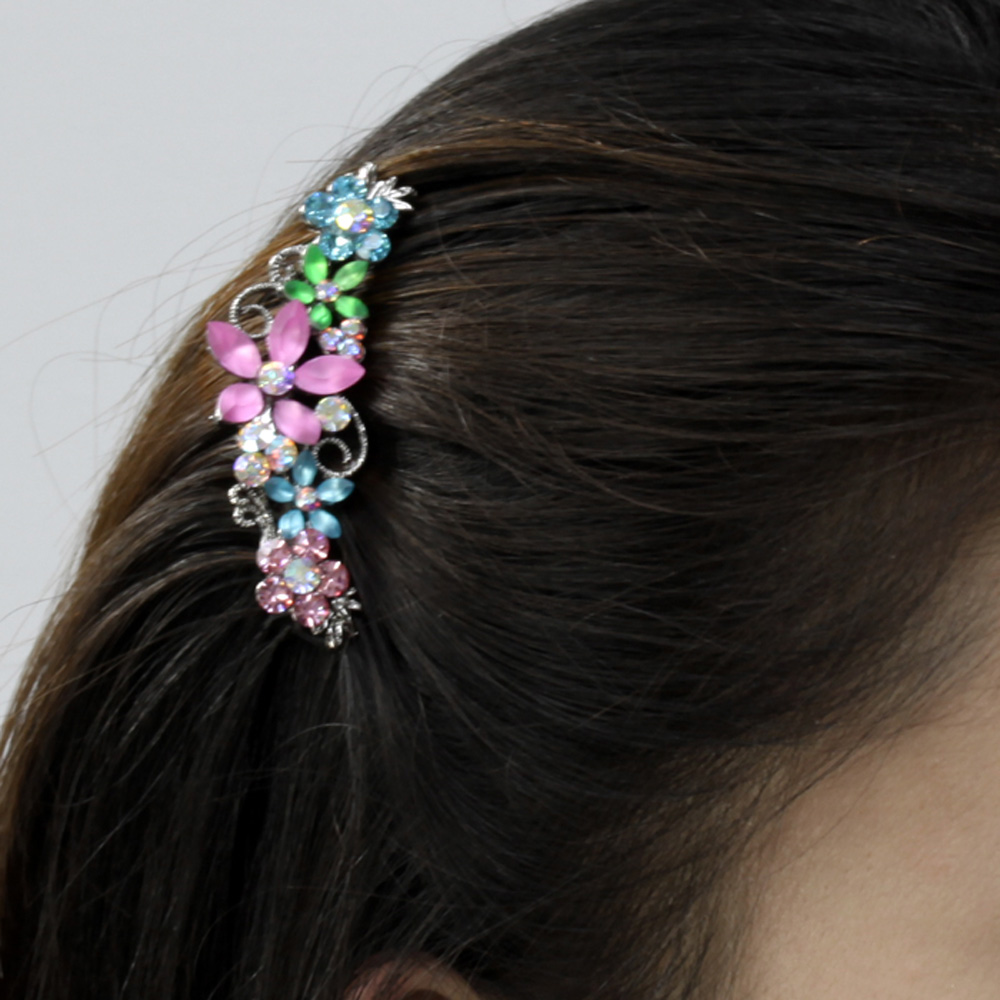 Hand Made Hair Jewelry swarovski crystal Hair Comb with Frosted Flowers, Rainbow