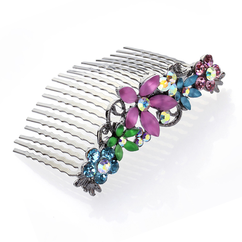 Hand Made Hair Jewelry swarovski crystal Hair Comb with Frosted Flowers, Rainbow