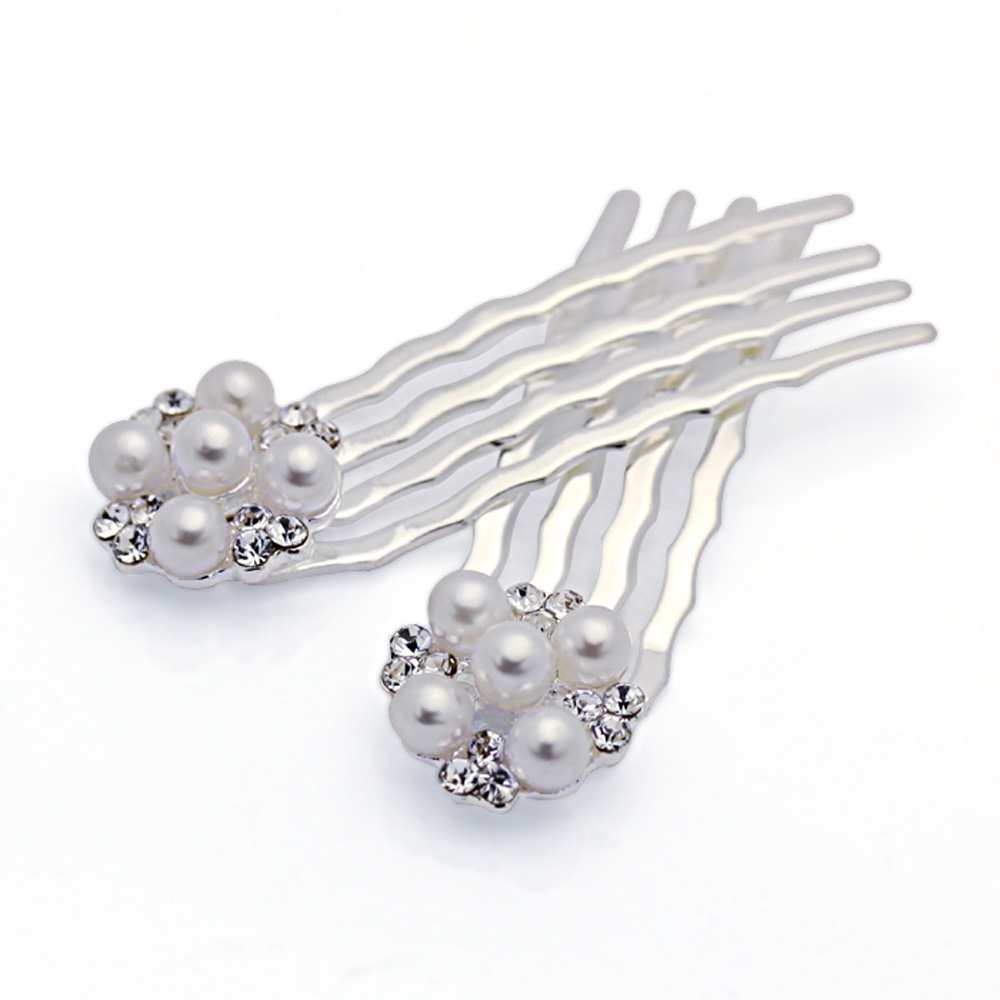 Hand Made Hair Jewelry Pearl swarovski crystal Mini Bridal Comb Set of 2