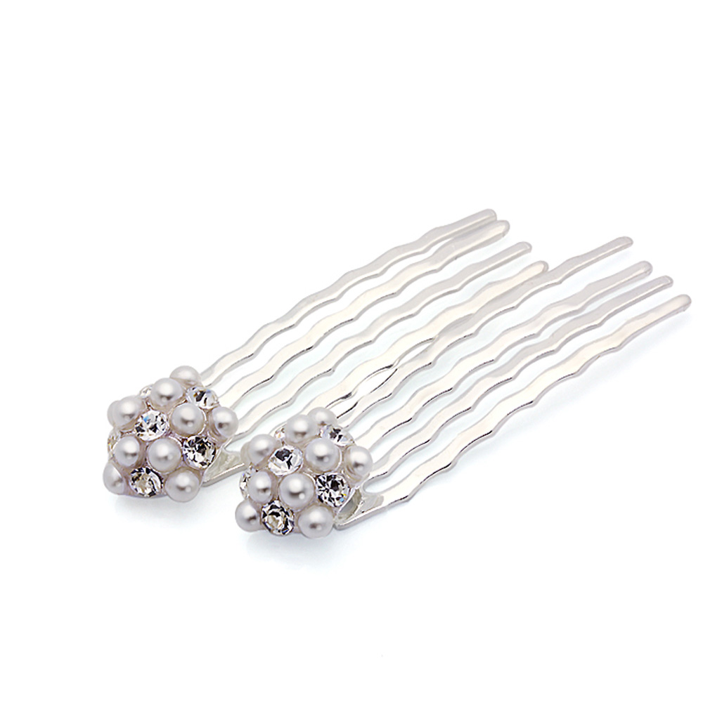 Hand Made Hair Jewelry Pearl swarovski crystal Mini Bridal Comb Set of 2