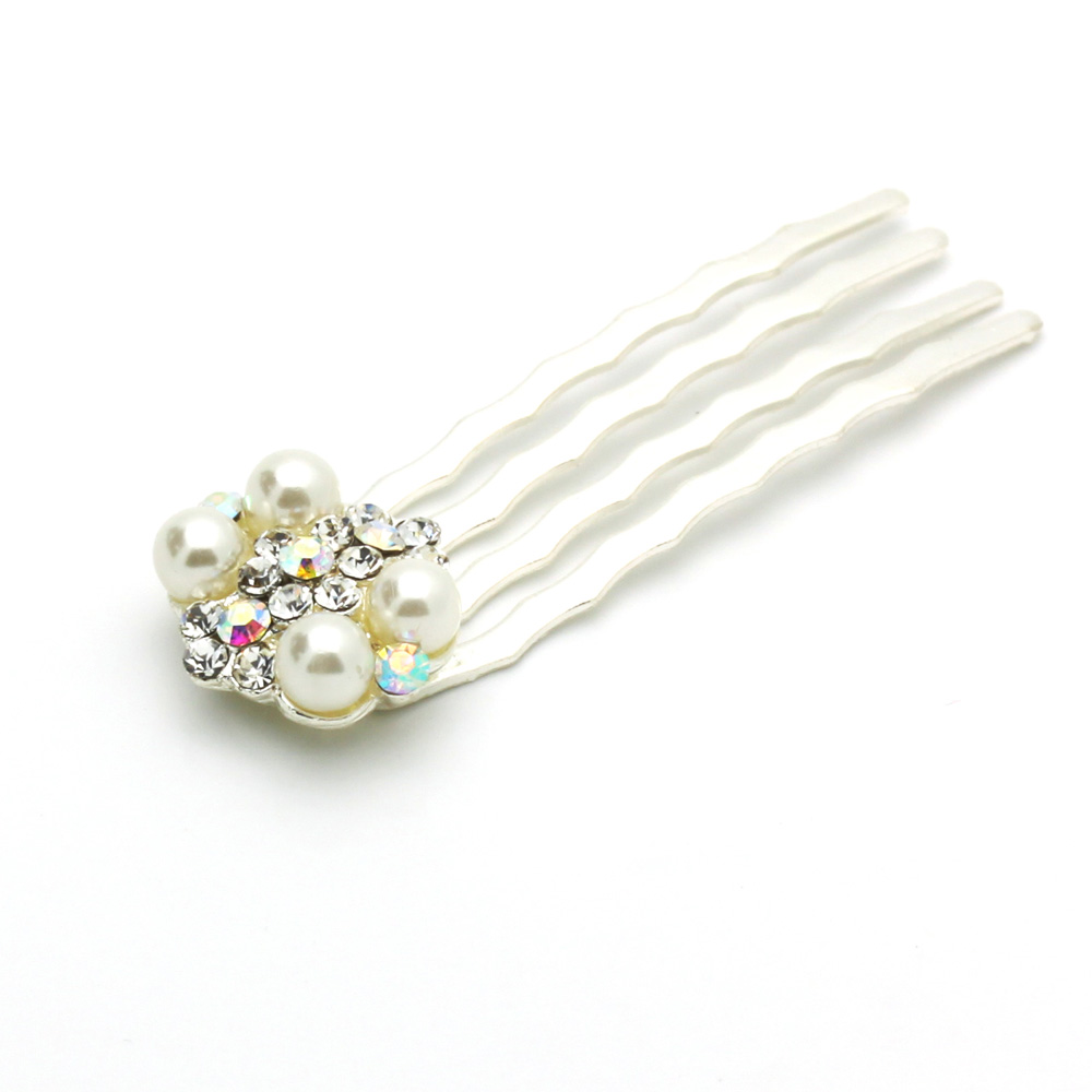 Hand Made Hair Jewelry Pearl swarovski crystal Mini Bridal Comb Set of 2