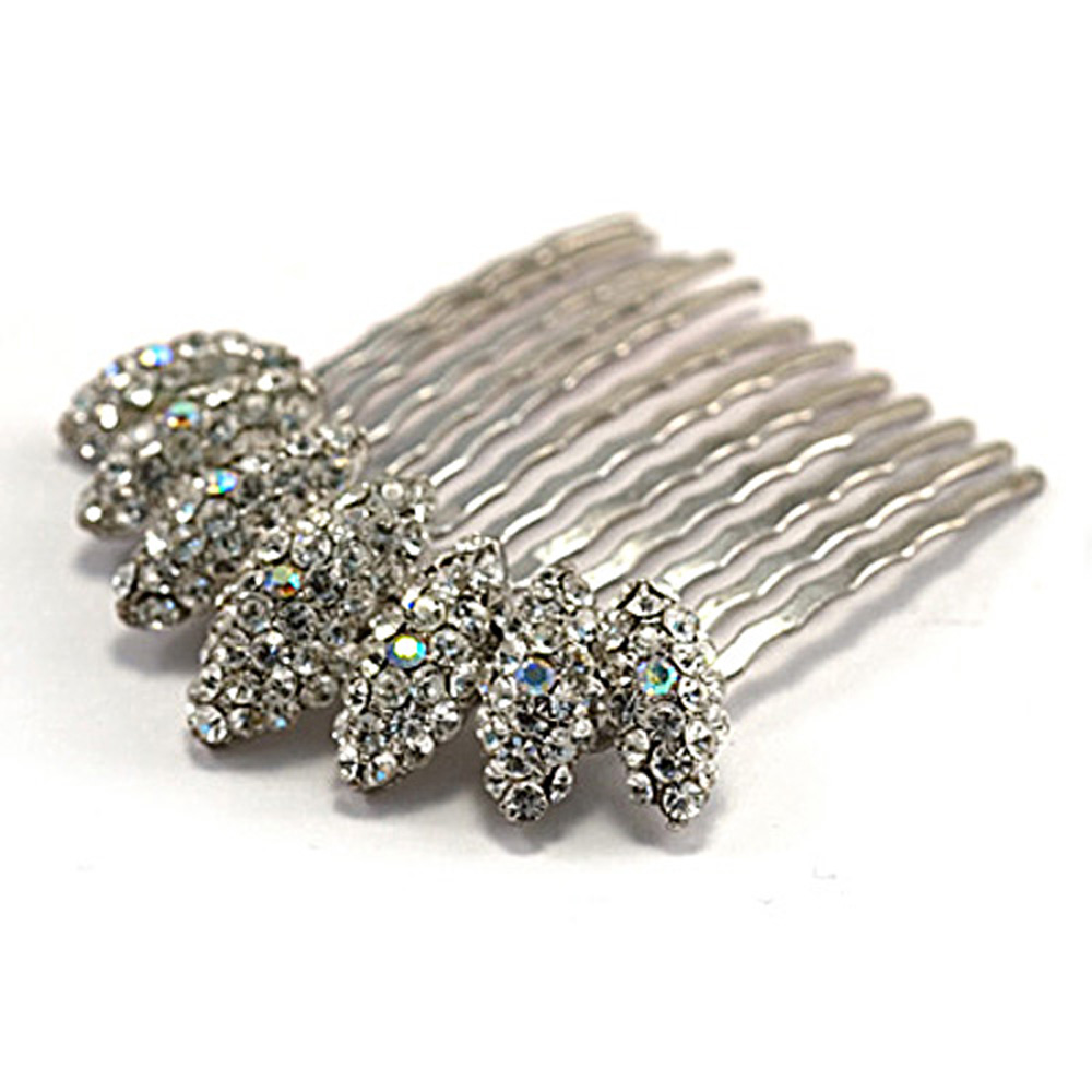 Hand Made Hair Jewelry swarovski crystal Almond-Shaped Cluster Comb, White