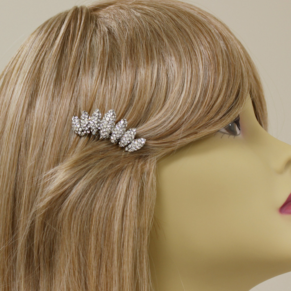 Hand Made Hair Jewelry swarovski crystal Almond-Shaped Cluster Comb, White