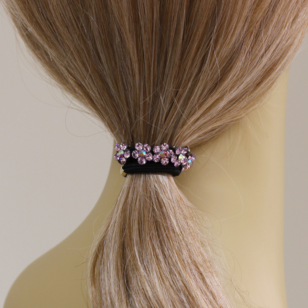 Hand Made Hair Jewelry Dainty swarovski crystal Flower Ponytail Holder, Puple