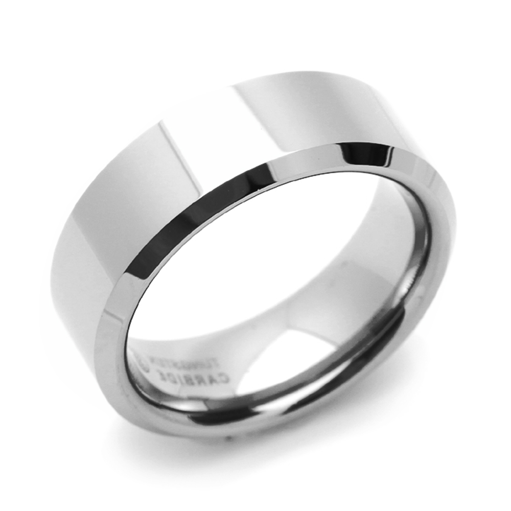 8MM Comfort Fit Tungsten Carbide Wedding Band Beveled Edges Classic Flat Ring