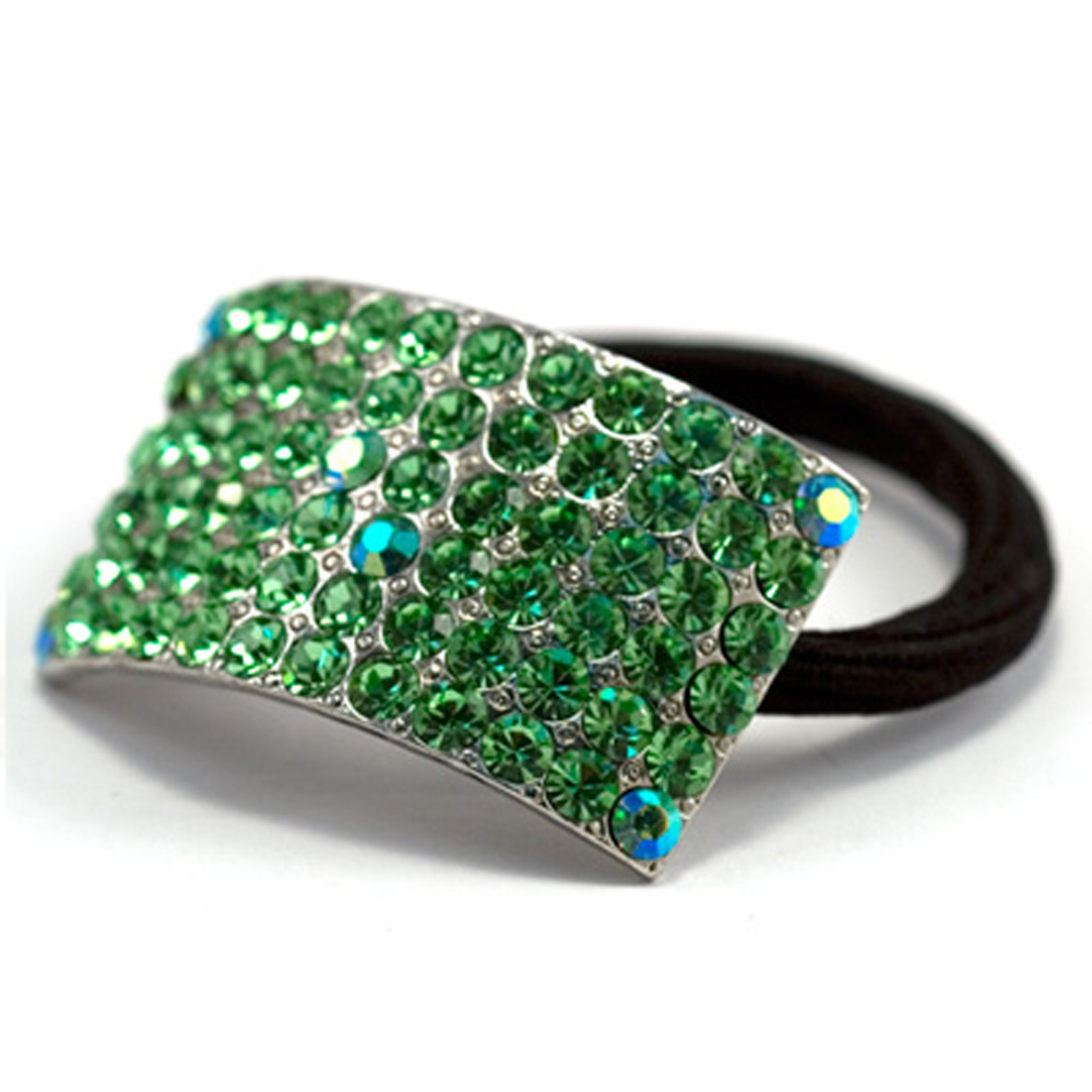 Hand Made Hair Jewelry swarovski crystal Rectangle Ponytail Holder, Green