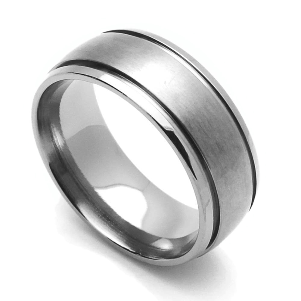 Men Women 8MM Comfort Fit Titanium Wedding Band Beveled Edges Grooved Dome Ring