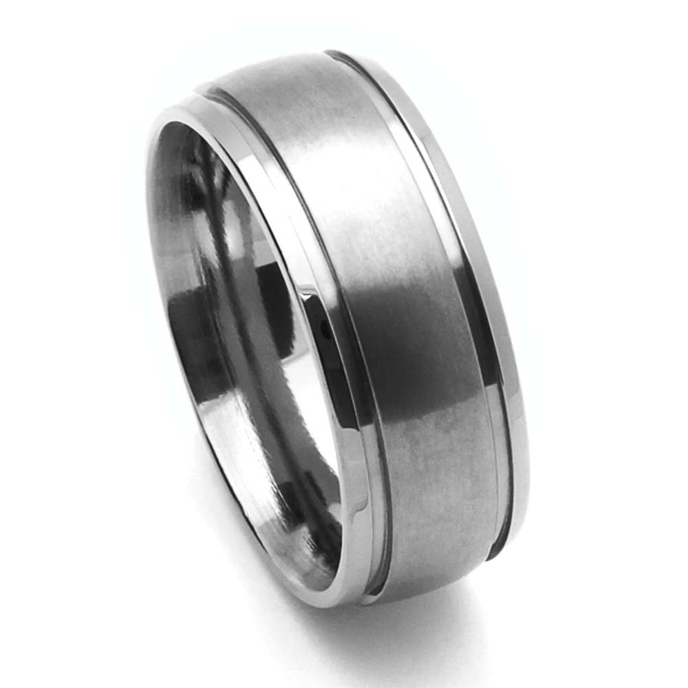 Men Women 8MM Comfort Fit Titanium Wedding Band Beveled Edges Grooved Dome Ring