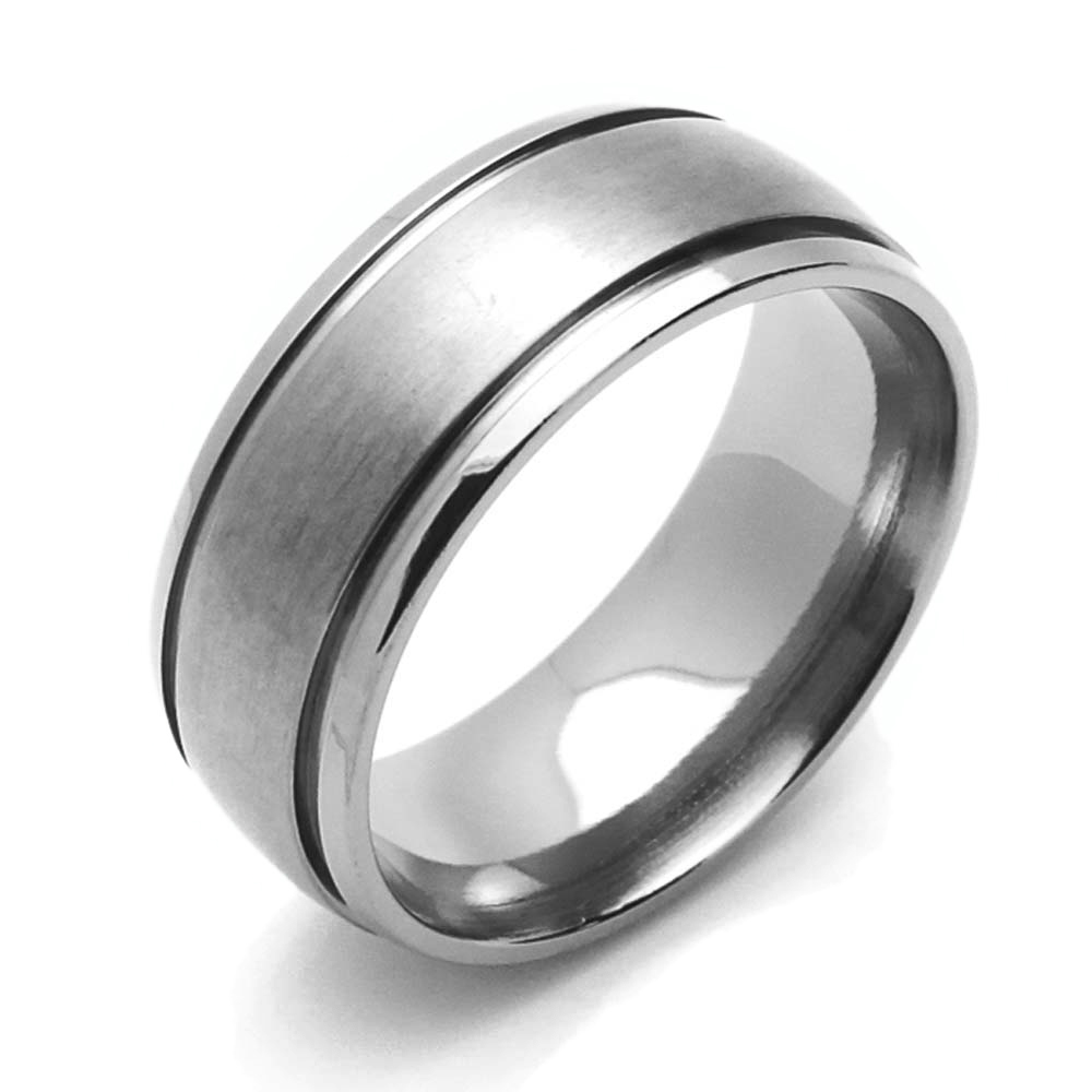 Men Women 8MM Comfort Fit Titanium Wedding Band Beveled Edges Grooved Dome Ring