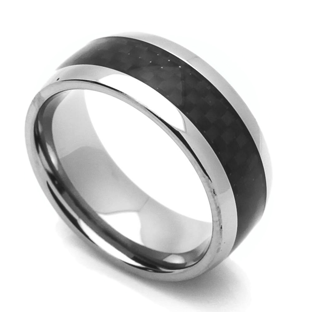 Men Women 8MM Comfort Fit Titanium Wedding Band Carbon Fiber Inlaid Ring