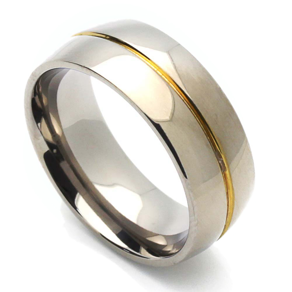 Men 8MM Comfort Fit Titanium Wedding Band Groove Domed Ring