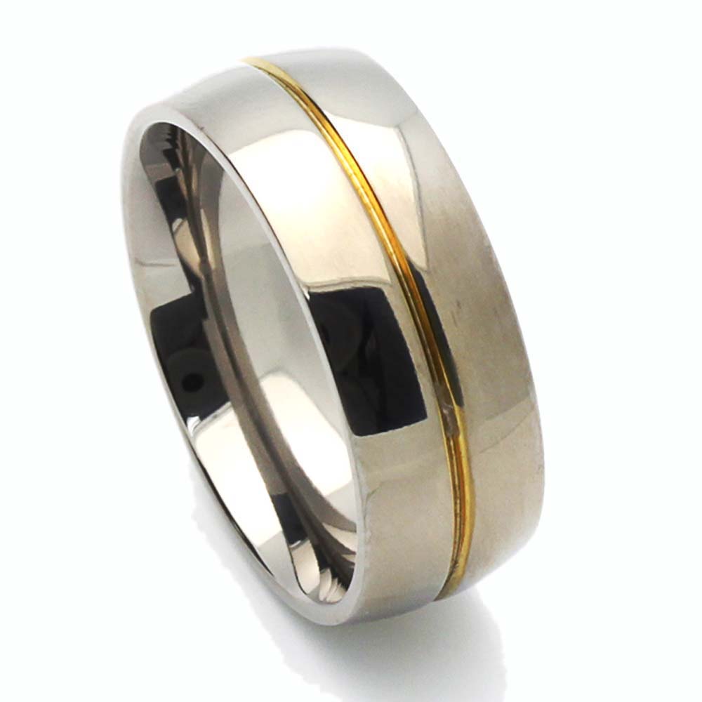 Men 8MM Comfort Fit Titanium Wedding Band Groove Domed Ring | eBay