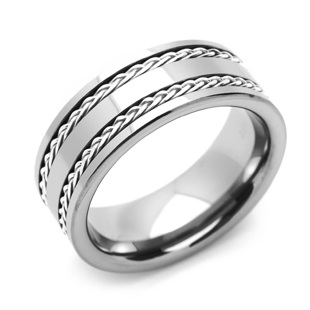 Tungsten Men's Wedding Band with Braided Gold Rope Inlay