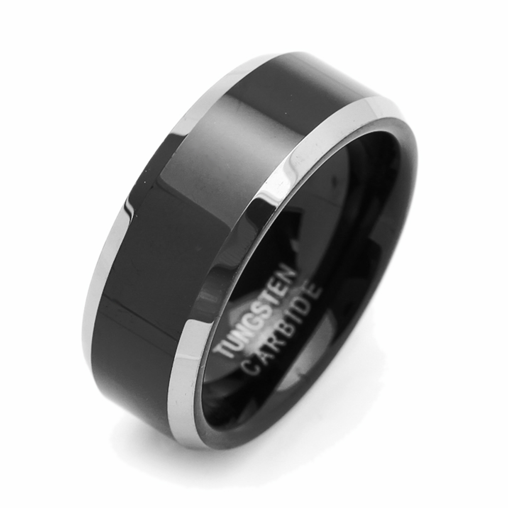 8MM Comfort Fit Tungsten Carbide Wedding Band Black Finished Flat Ring