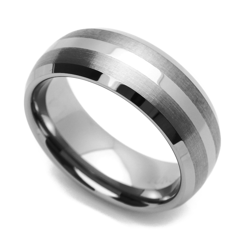 8MM Comfort Fit Tungsten Carbide Wedding Band Brushed Stripe Beveled Edges Ring